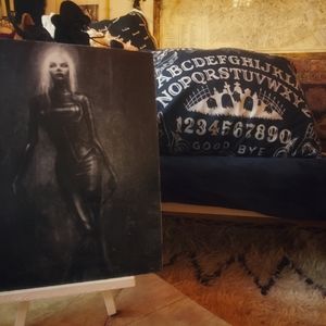 custom gothic art vinyl witch 8x10 inches printed canvas with easel